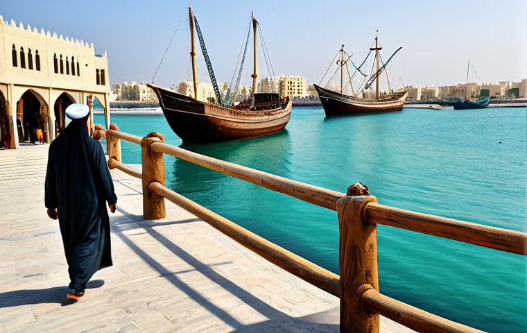 바레인의 항구 - "A modern container terminal in Bahrain at sunset, with cargo ships in the background, fully clothed...