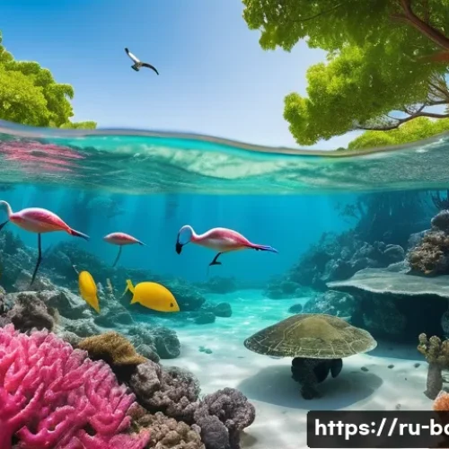 Home 33 바레인의 야생 동물 - **Prompt:** A vibrant and serene coastal landscape of Bahrain. In the foreground, elegant pink flami...