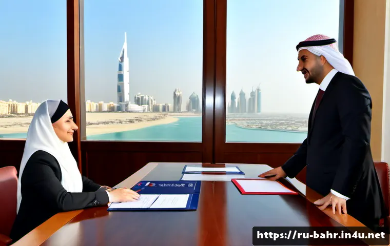 Home 17 바레인의 국제 관계 - Photorealistic diplomatic meeting in Manama, Bahrain, a Bahraini diplomat in traditional white thobe...